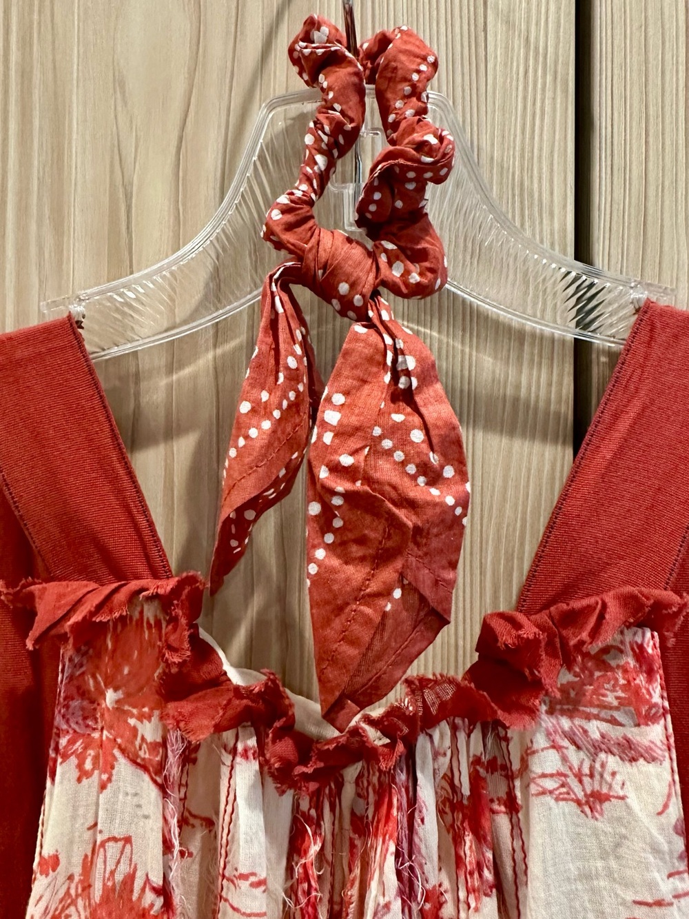 Free People Cream Maxi Dress XS Red Toile Print + Bralette + Matching Scrunchie - Picture 5 of 12